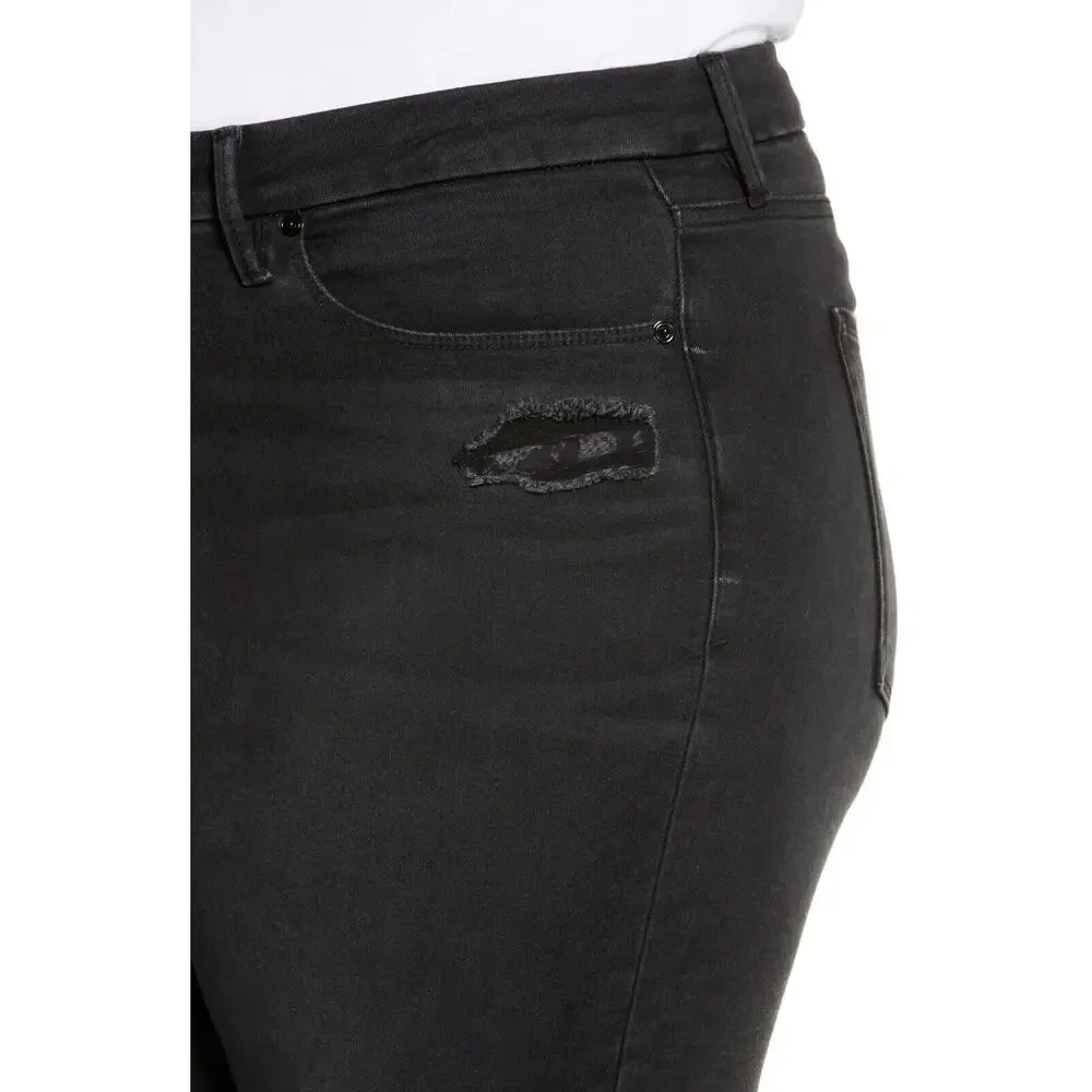 Good American Good Waist Ripped High Waist Crop Jeans Distressed Black Size 14 - Picture 4 of 12